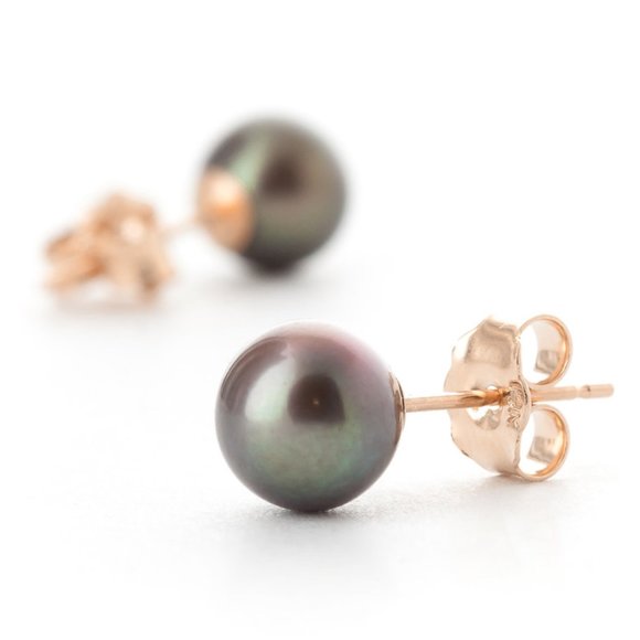 14K GOLD STUD EARRINGS WITH NATURAL BLACK PEARL - Picture 5 of 8